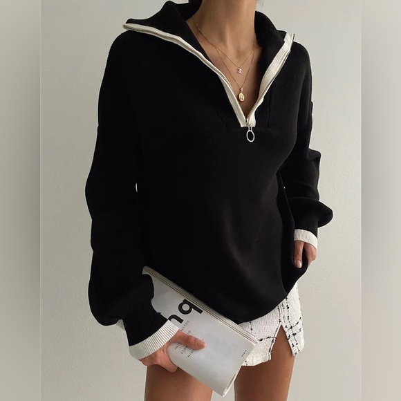 Commense Tops - NWT REVOLVE & QUIET LUXURY lovers COMMENSE black white quarter zip top sweater L